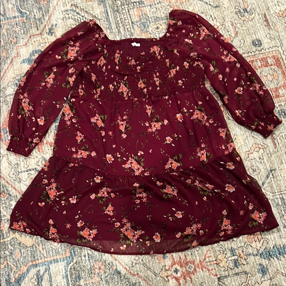 Maurice’s 2X Floral Burgundy Dress